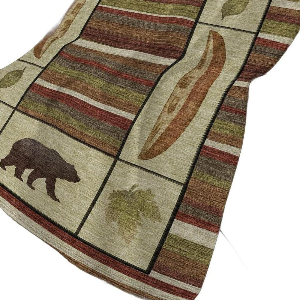 50" X 70" Beige Rust And Green Animal Print Polyester Woven Plush Throw Blanket HomeRoots