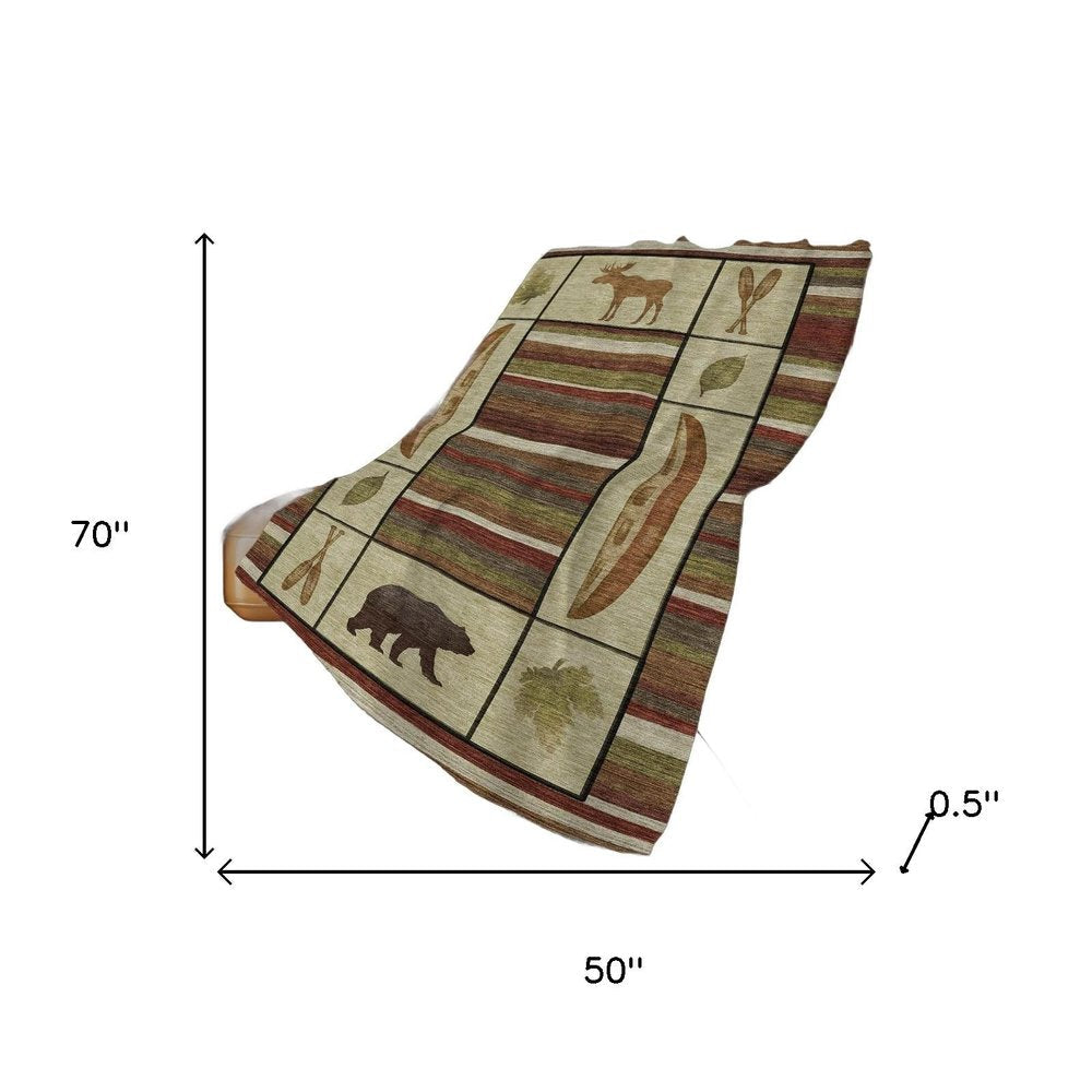 50" X 70" Beige Rust And Green Animal Print Polyester Woven Plush Throw Blanket HomeRoots