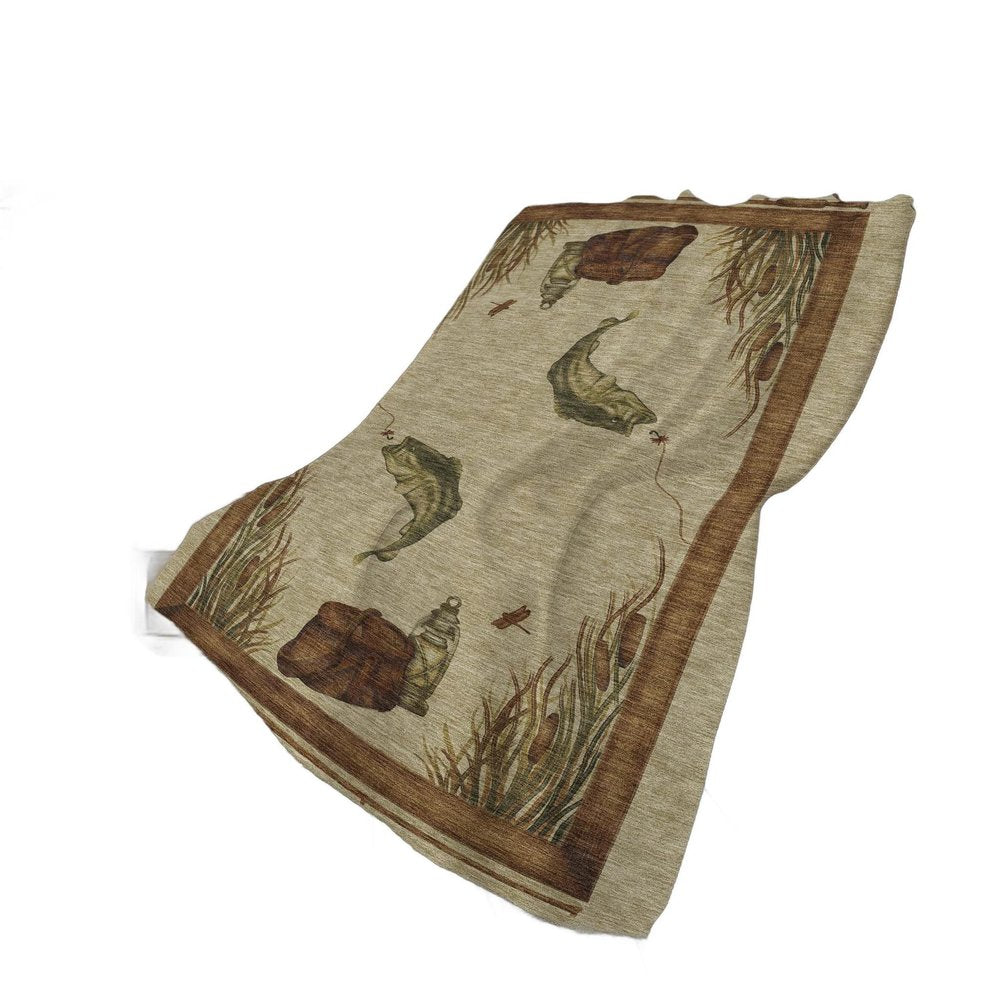 50" X 70" Khaki Beige And Green Animal Print Polyester Woven Plush Throw Blanket HomeRoots