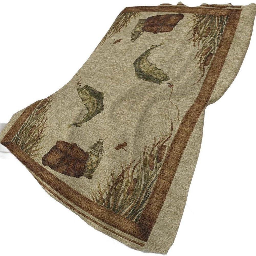 50" X 70" Khaki Beige And Green Animal Print Polyester Woven Plush Throw Blanket HomeRoots