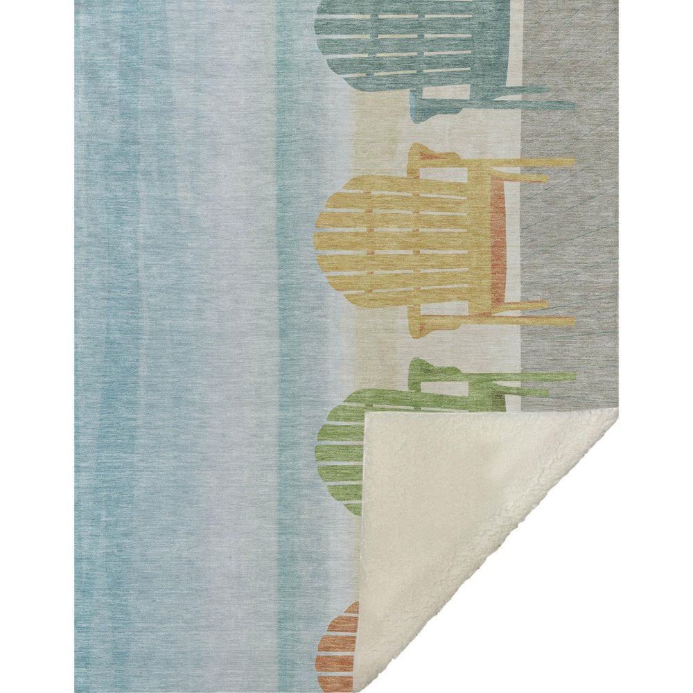50" X 70" Blue Yellow And Green Microfiber Striped Plush Throw Blanket HomeRoots