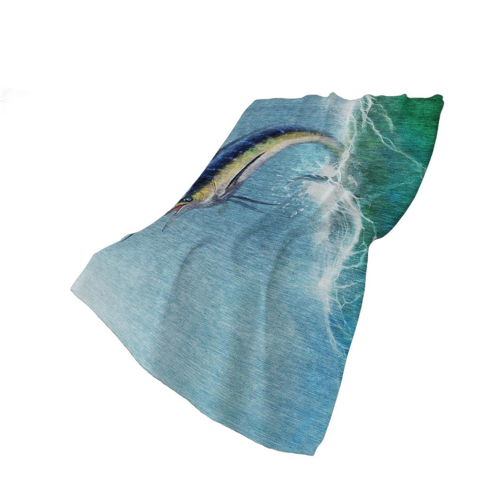 50" X 70" Blue Emerald And Ivory Animal Print Polyester Woven Plush Throw Blanket HomeRoots
