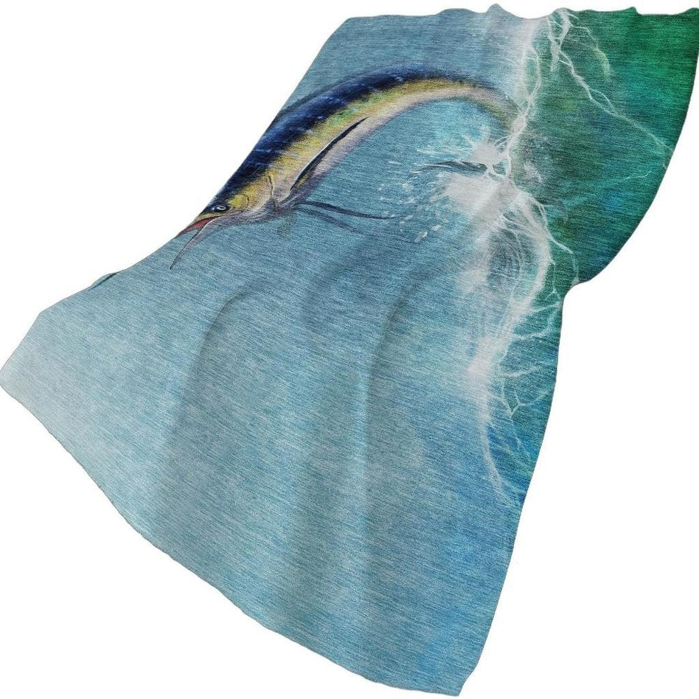 50" X 70" Blue Emerald And Ivory Animal Print Polyester Woven Plush Throw Blanket HomeRoots