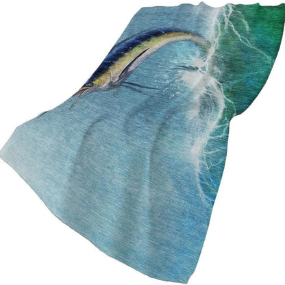 50" X 70" Blue Emerald And Ivory Animal Print Polyester Woven Plush Throw Blanket HomeRoots