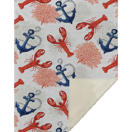 50" X 70" Ivory Red and Blue Microfiber Coastal Nautical Plush Throw Blanket HomeRoots