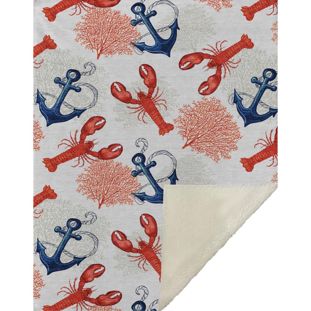 50" X 70" Ivory Red and Blue Microfiber Coastal Nautical Plush Throw Blanket HomeRoots