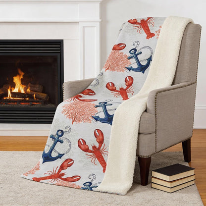 50" X 70" Ivory Red and Blue Microfiber Coastal Nautical Plush Throw Blanket HomeRoots