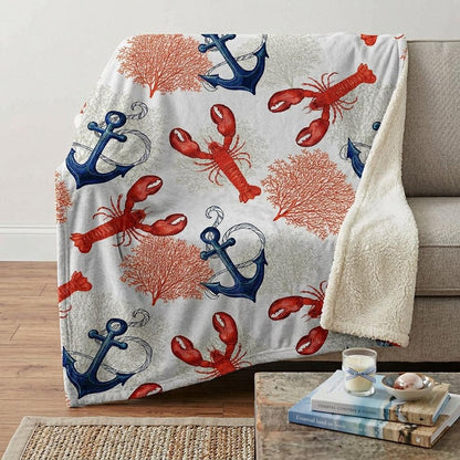 50" X 70" Ivory Red and Blue Microfiber Coastal Nautical Plush Throw Blanket HomeRoots