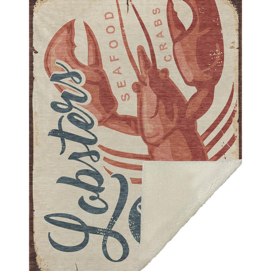 50" X 70" Beige Blue And Red Lobster Plush Throw Blanket HomeRoots