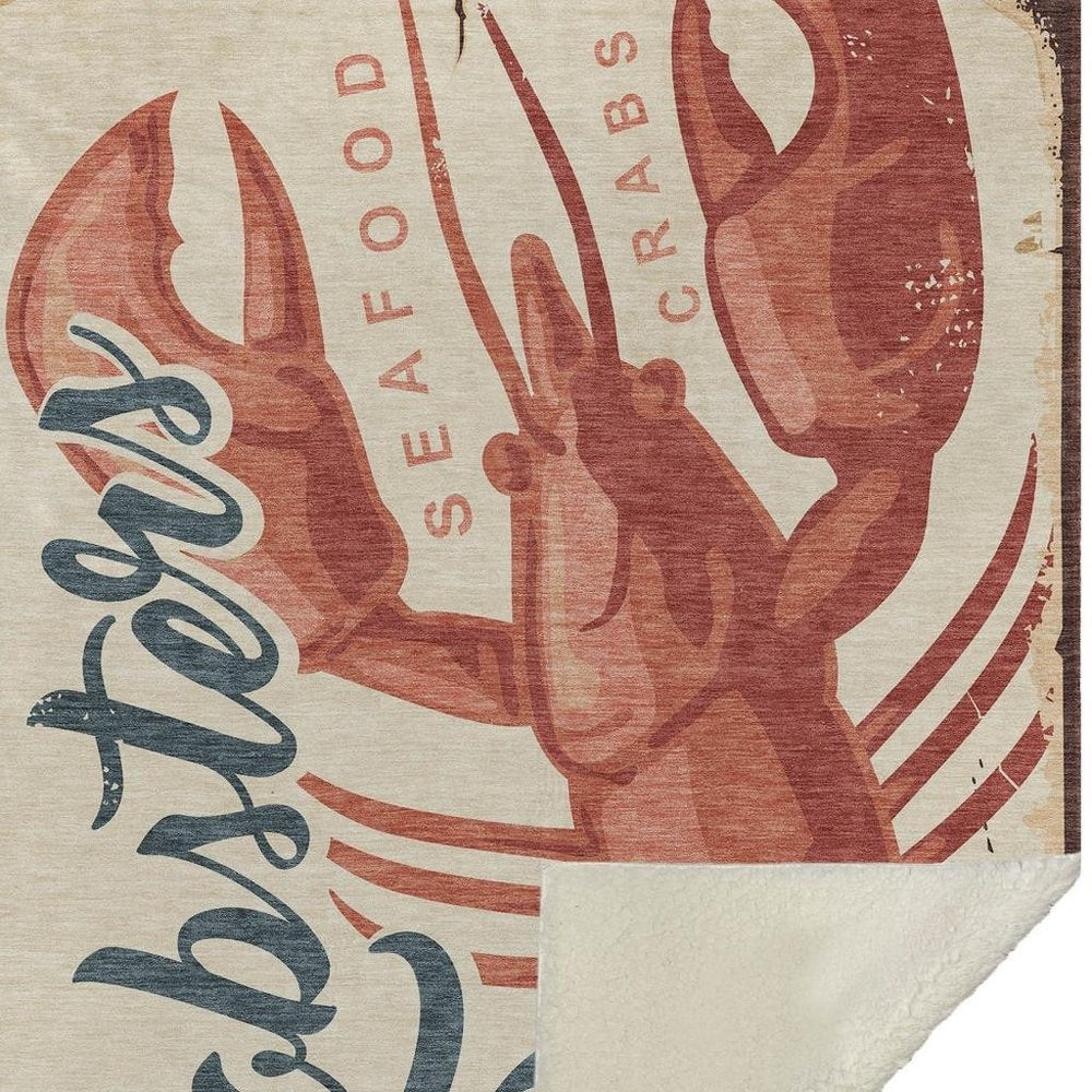 50" X 70" Beige Blue And Red Lobster Plush Throw Blanket HomeRoots