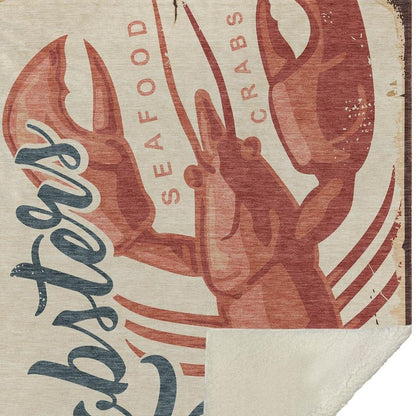 50" X 70" Beige Blue And Red Lobster Plush Throw Blanket HomeRoots