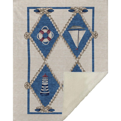 50" X 70" Ivory And Blue Geometric Polyester Woven Plush Throw Blanket HomeRoots