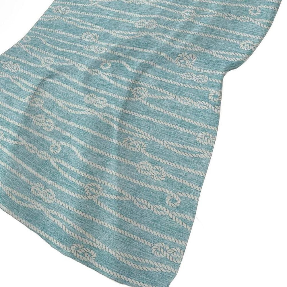 50" X 70" Teal And Ivory Striped Polyester Woven Plush Throw Blanket HomeRoots