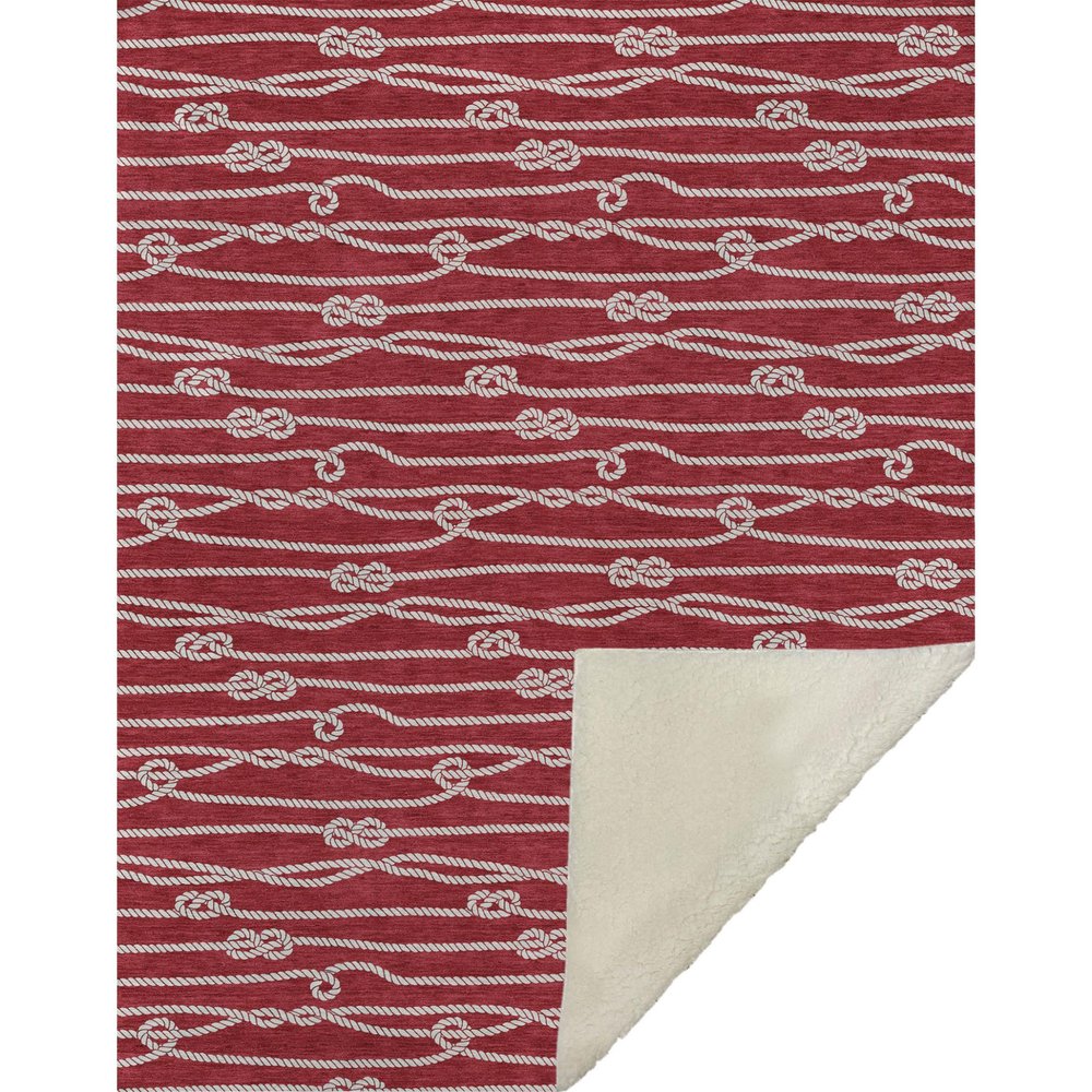 50" X 70" Red And Ivory Microfiber Striped Plush Throw Blanket HomeRoots