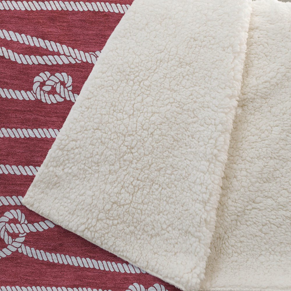 50" X 70" Red And Ivory Microfiber Striped Plush Throw Blanket HomeRoots