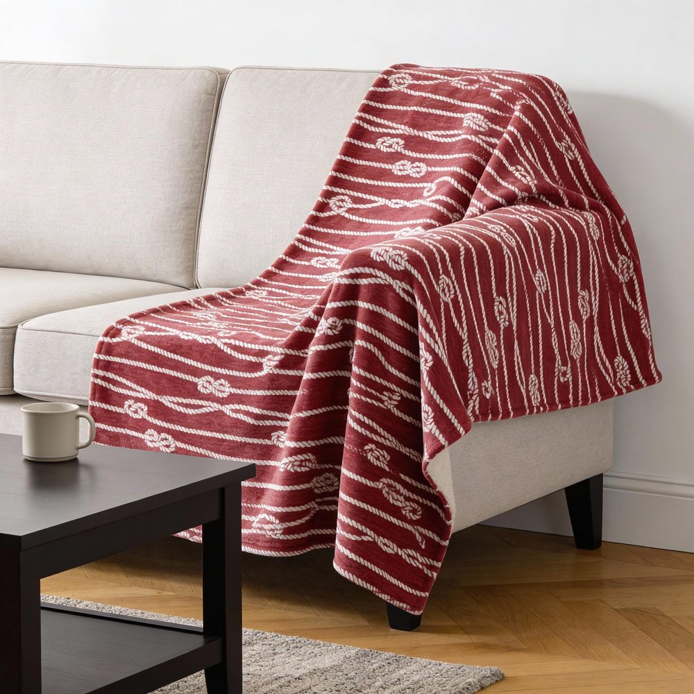 50" X 70" Red And Ivory Microfiber Striped Plush Throw Blanket HomeRoots