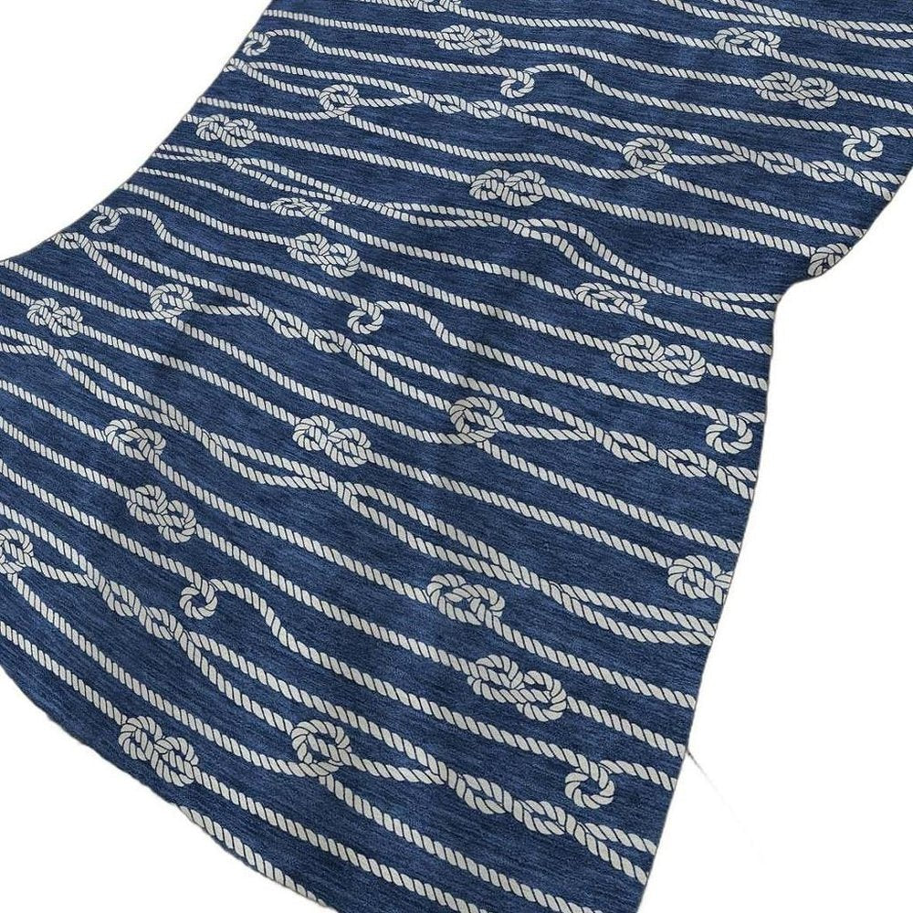 50" X 70" Navy Blue And Ivory Striped Polyester Woven Plush Throw Blanket HomeRoots