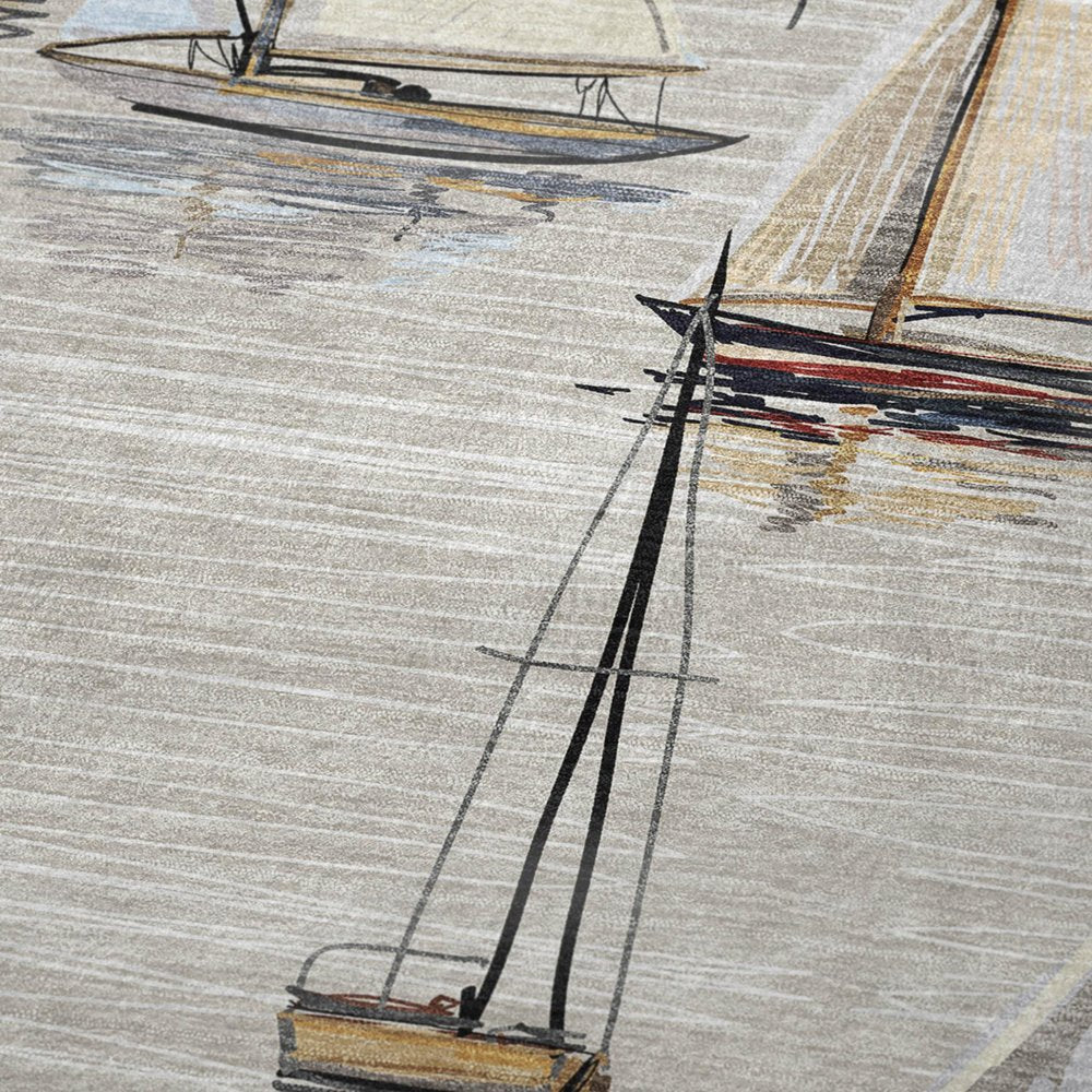 50" X 70" Beige Charcoal And Ivory Sailboat Microfiber Plush Throw Blanket HomeRoots