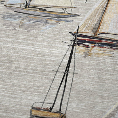 50" X 70" Beige Charcoal And Ivory Sailboat Microfiber Plush Throw Blanket HomeRoots