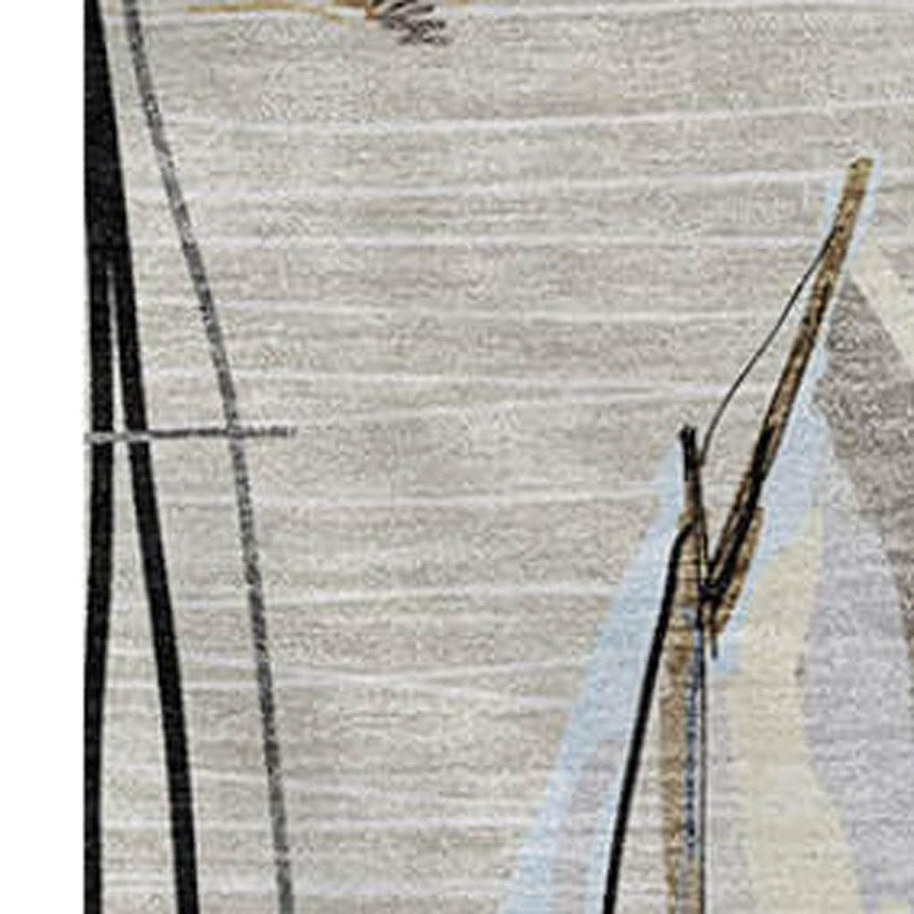 50" X 70" Beige Charcoal And Ivory Sailboat Microfiber Plush Throw Blanket HomeRoots