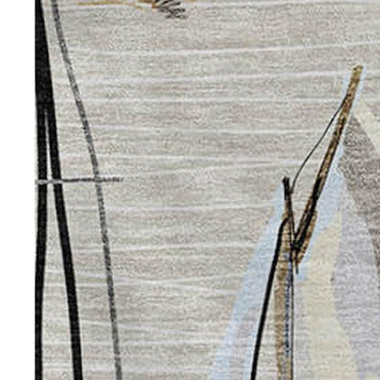 50" X 70" Beige Charcoal And Ivory Sailboat Microfiber Plush Throw Blanket HomeRoots