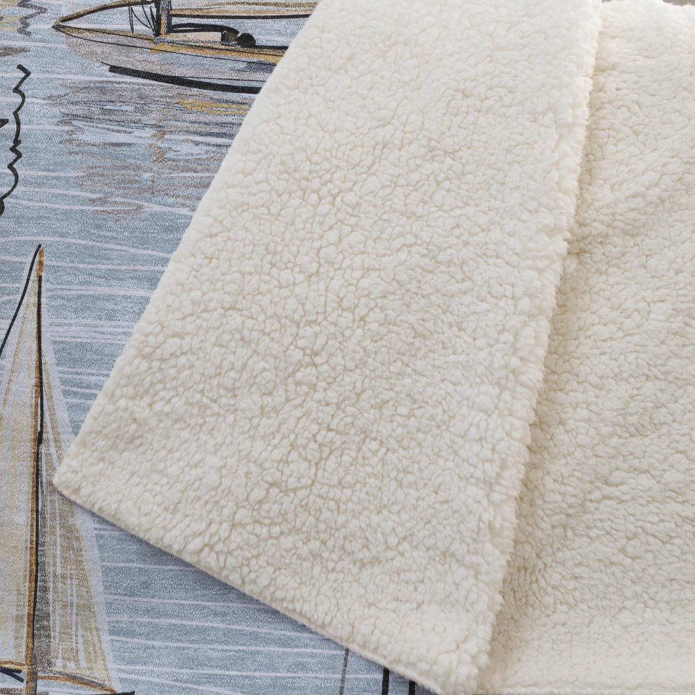 50" X 70" Beige Ivory And Sky Blue Sailboat Microfiber Plush Throw Blanket HomeRoots