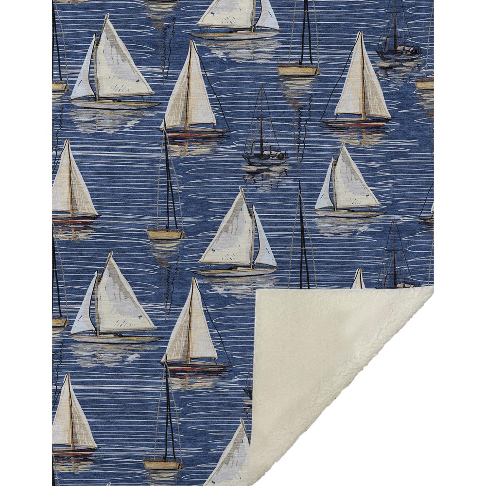 50" X 70" Navy Blue Ivory And Beige Geometric Polyester Woven Plush Throw Blanket HomeRoots