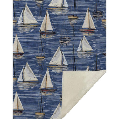 50" X 70" Navy Blue Ivory And Beige Geometric Polyester Woven Plush Throw Blanket HomeRoots