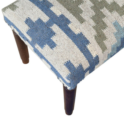 47" Blue Sage And Brown Geometric Jute Wool And Solid Wood Upholstered Bench HomeRoots