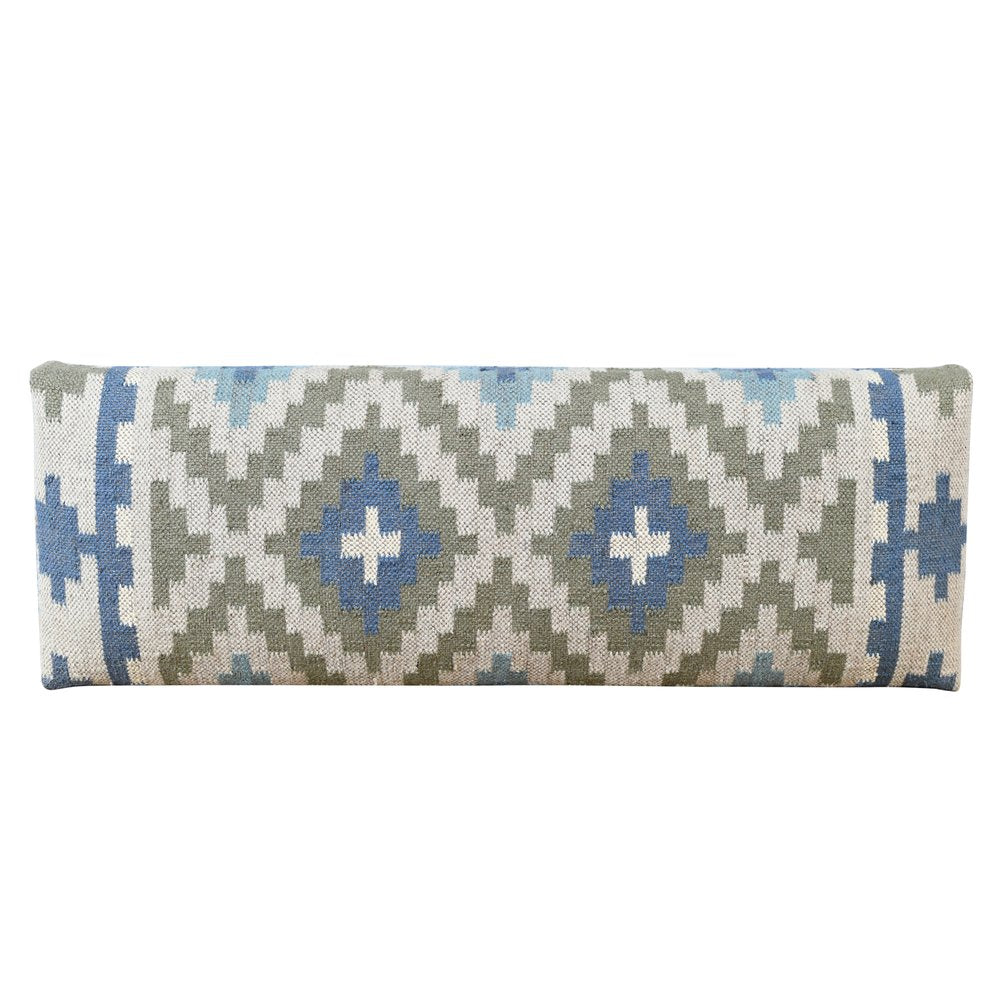 47" Blue Sage And Brown Geometric Jute Wool And Solid Wood Upholstered Bench — view 6
