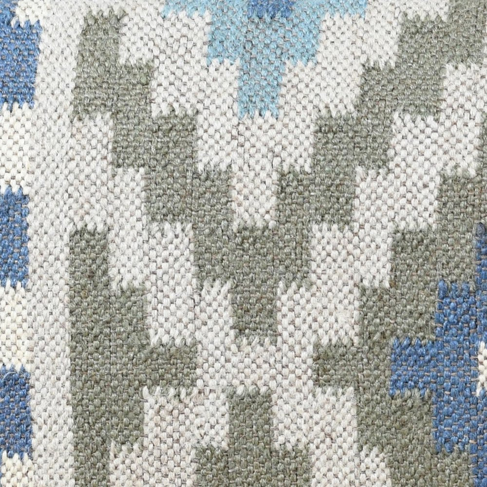 47" Blue Sage And Brown Geometric Jute Wool And Solid Wood Upholstered Bench HomeRoots