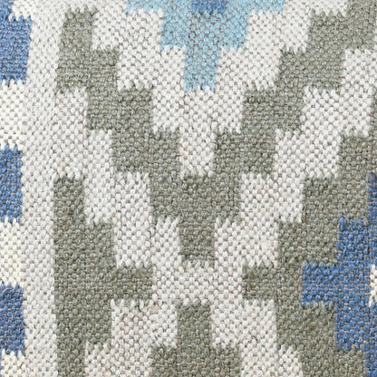 47" Blue Sage And Brown Geometric Jute Wool And Solid Wood Upholstered Bench HomeRoots