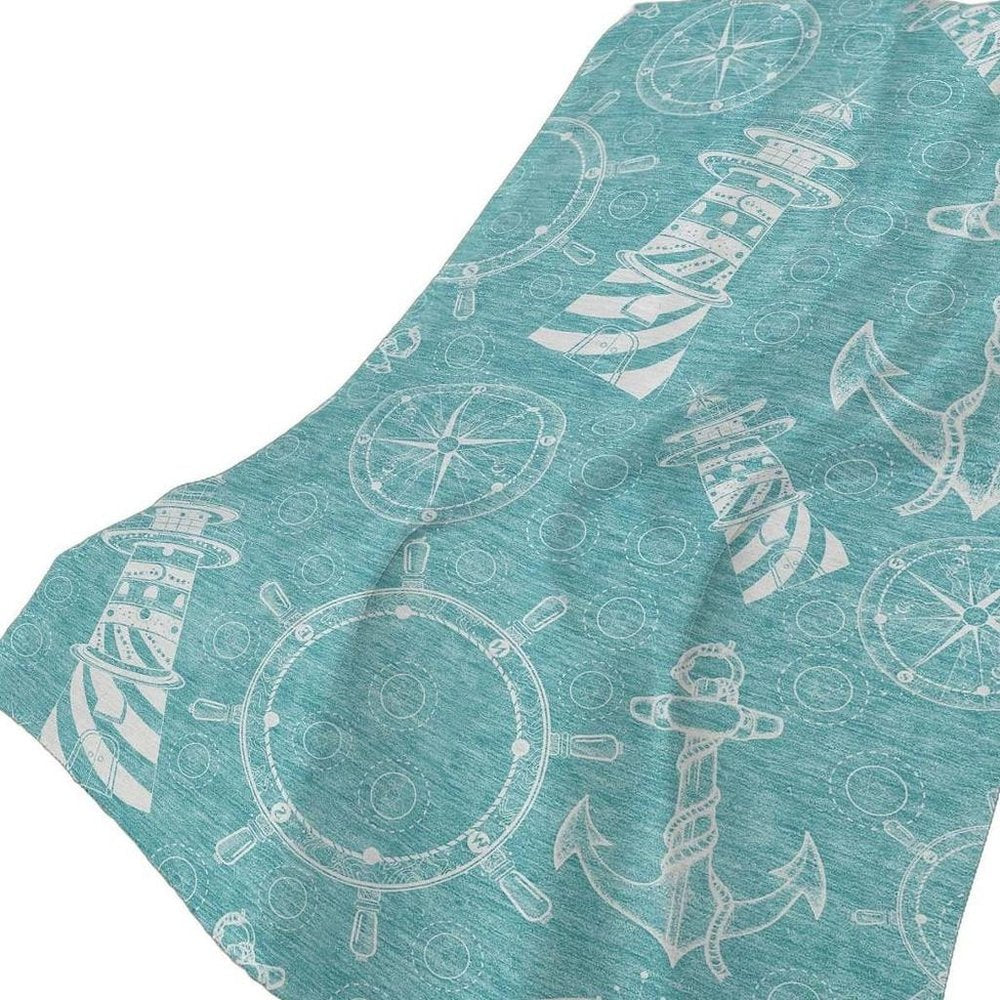 50" X 70" Teal And Ivory Geometric Polyester Woven Plush Throw Blanket HomeRoots