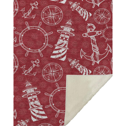 50" X 70" Red And Ivory Microfiber Geometric Plush Throw Blanket HomeRoots