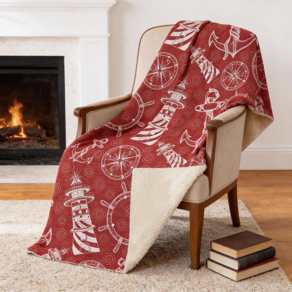 50" X 70" Red And Ivory Microfiber Geometric Plush Throw Blanket HomeRoots