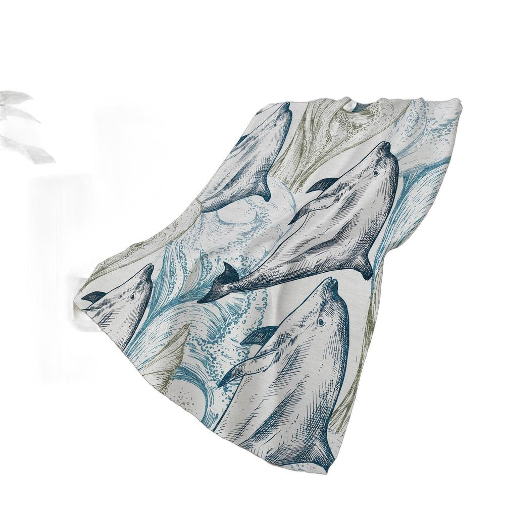 50" X 70" Ivory And Blue Animal Print Polyester Woven Plush Throw Blanket HomeRoots