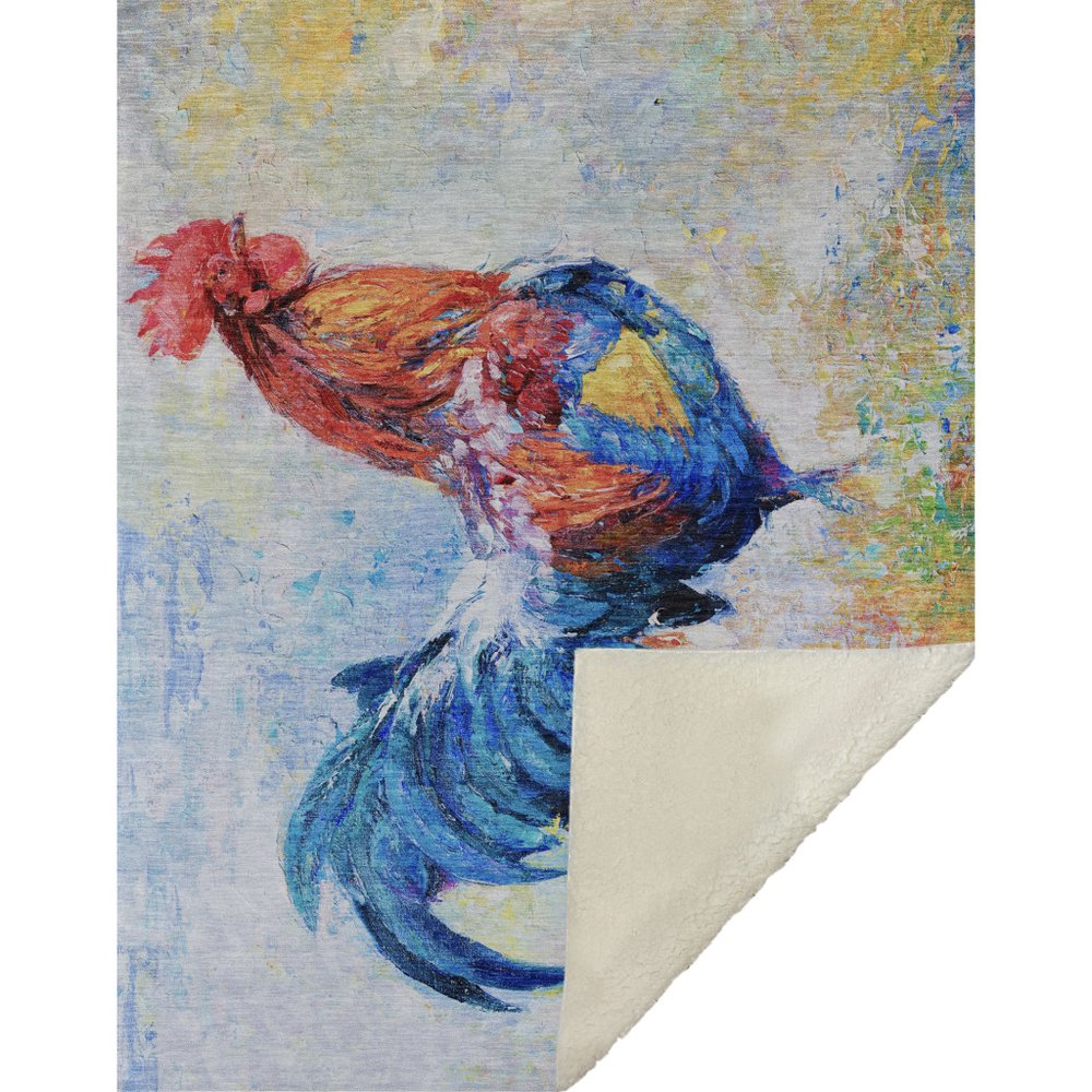 50" X 70" Blue Red And Ivory Animal Print Polyester Woven Plush Throw Blanket HomeRoots