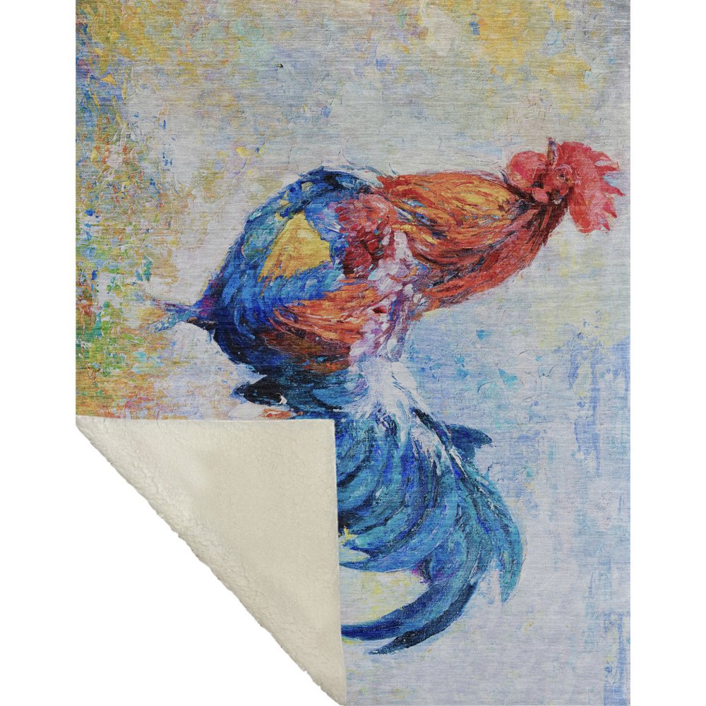50" X 70" Blue Red And Ivory Animal Print Polyester Woven Plush Throw Blanket HomeRoots