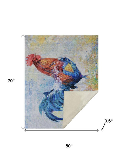 50" X 70" Blue Red And Ivory Animal Print Polyester Woven Plush Throw Blanket HomeRoots