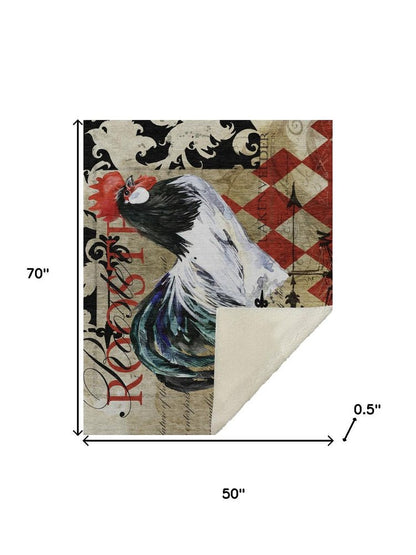 50" X 70" Midnight Red And Ivory Animal Print Polyester Woven Plush Throw Blanket HomeRoots