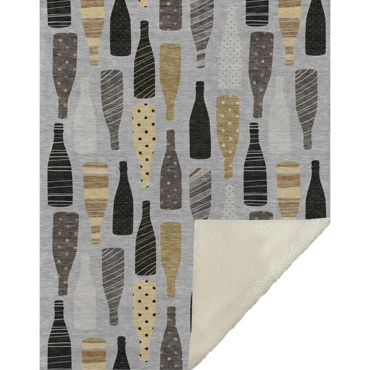 50" X 70" Gray Black And Gold Champagne Bottle Stripe Microfiber Plush Throw Blanket HomeRoots