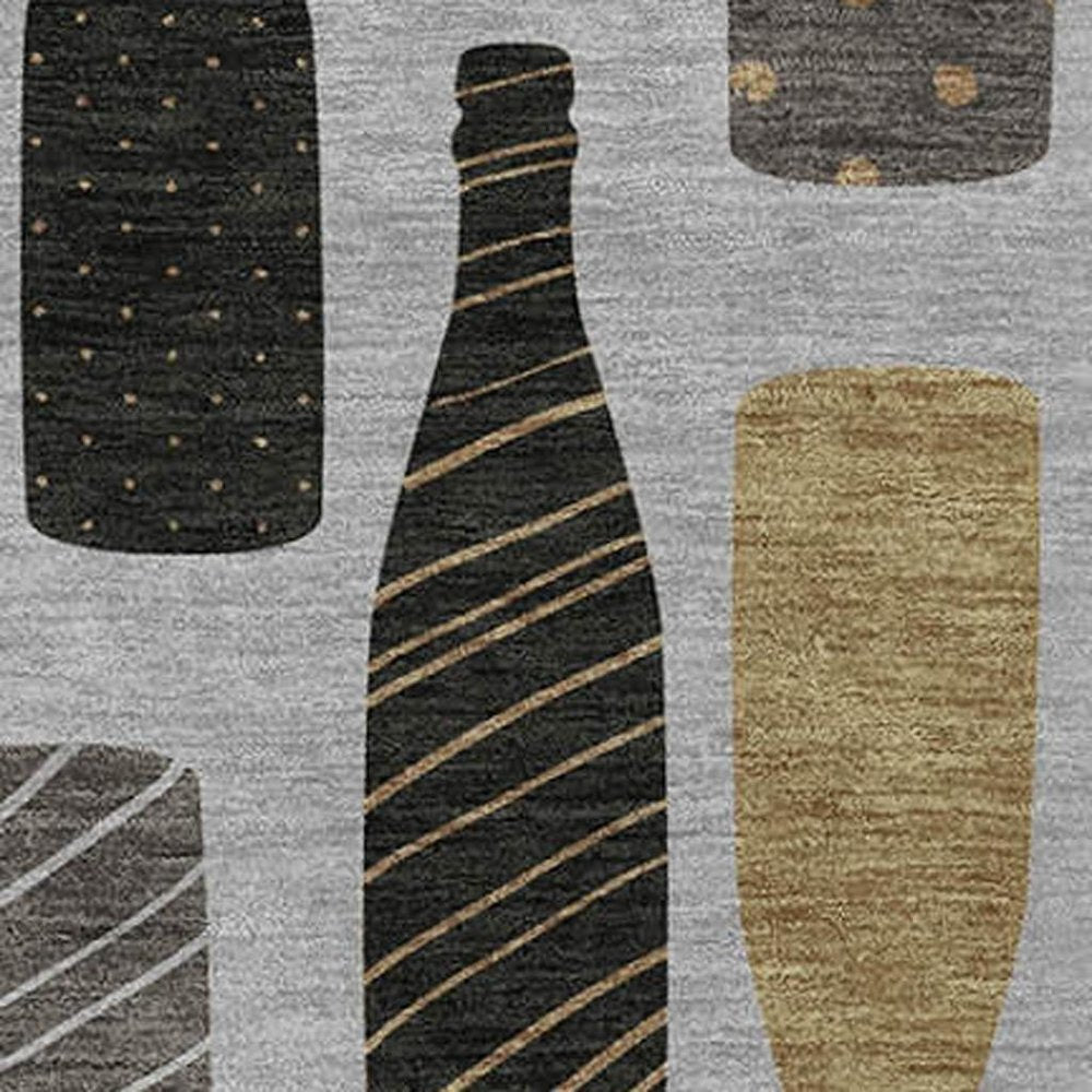 50" X 70" Gray Black And Gold Champagne Bottle Stripe Microfiber Plush Throw Blanket HomeRoots