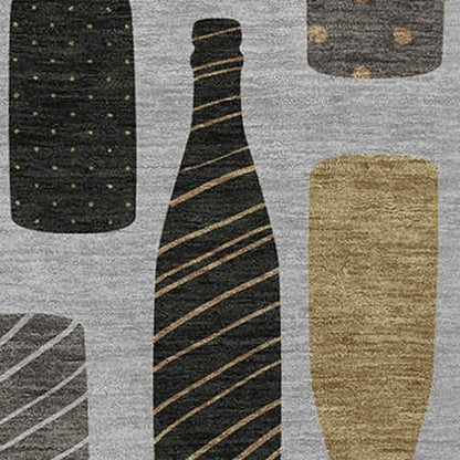 50" X 70" Gray Black And Gold Champagne Bottle Stripe Microfiber Plush Throw Blanket HomeRoots