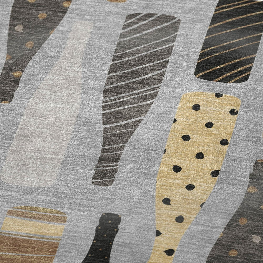 50" X 70" Gray Black And Gold Champagne Bottle Stripe Microfiber Plush Throw Blanket HomeRoots