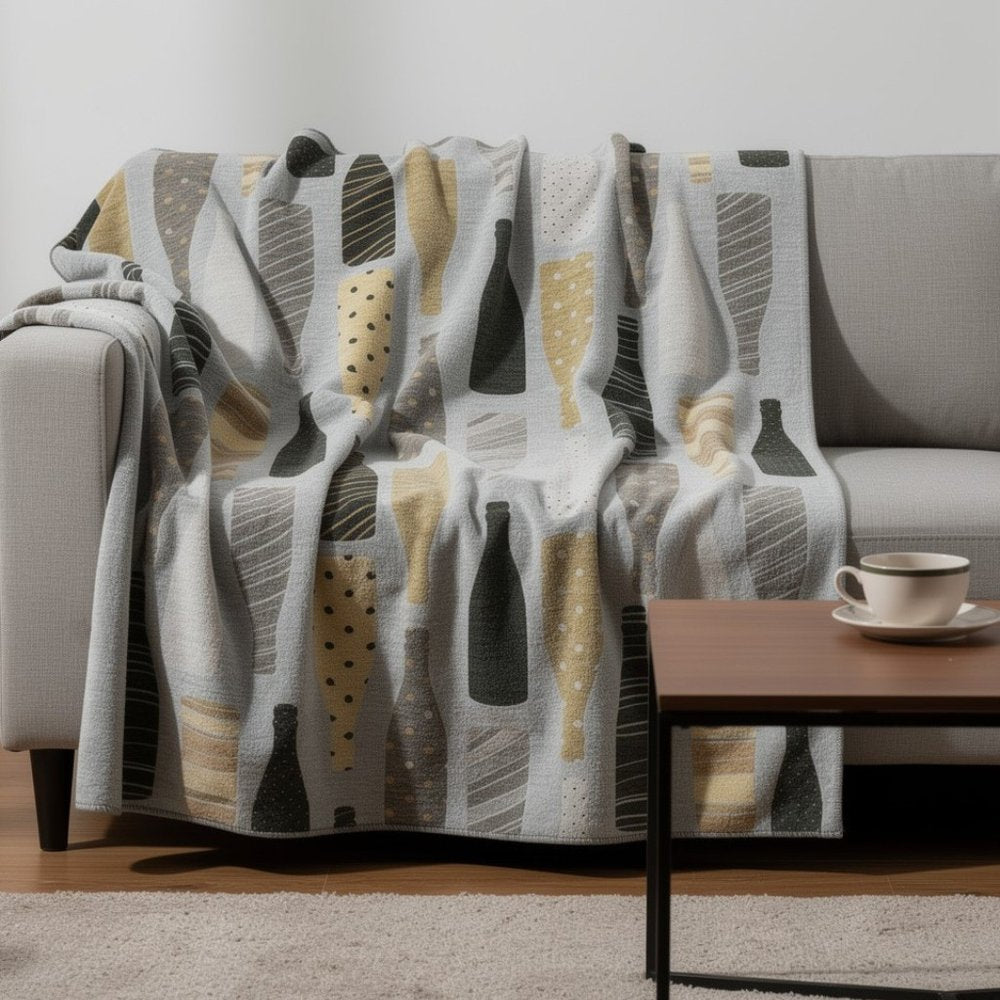 50" X 70" Gray Black And Gold Champagne Bottle Stripe Microfiber Plush Throw Blanket HomeRoots