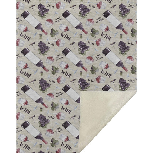50" X 70" Ivory Purple And Green Wine Tasting Microfiber Plush Throw Blanket HomeRoots