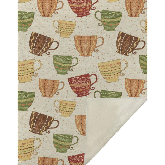 50" X 70" Ivory Orange And Green Teacups Microfiber Plush Throw Blanket HomeRoots
