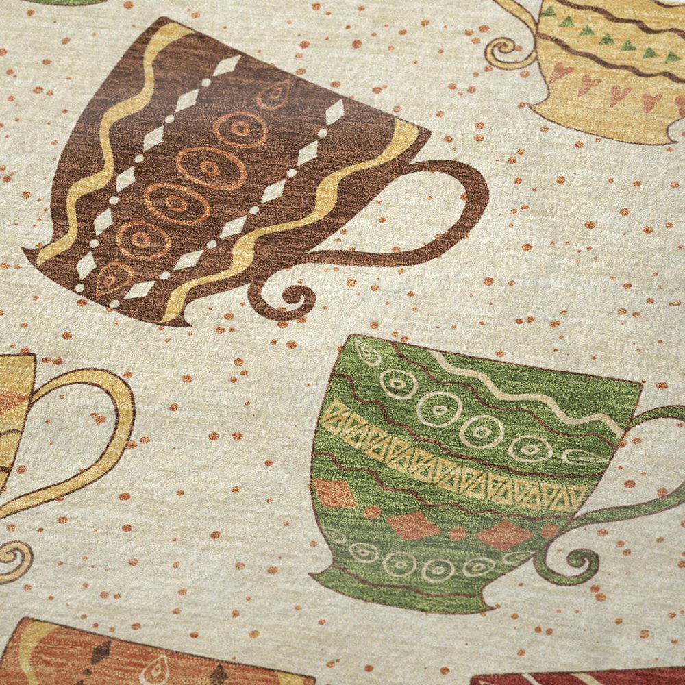 50" X 70" Ivory Orange And Green Teacups Microfiber Plush Throw Blanket HomeRoots