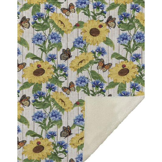 50" X 70" Ivory And Yellow Sunflower Floral Microfiber Plush Throw Blanket HomeRoots