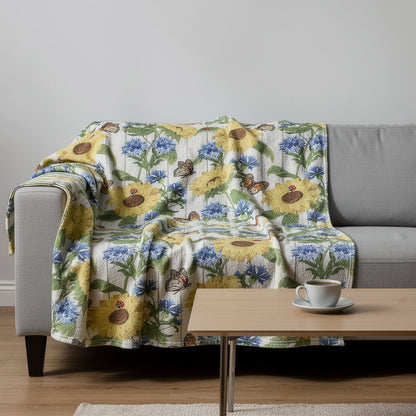 50" X 70" Ivory And Yellow Sunflower Floral Microfiber Plush Throw Blanket HomeRoots